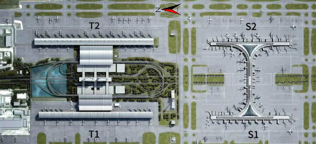 Shanghai Pudong Airport Terminal Map, T1, T2, S1, S2 map of PVG airport